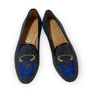 Stubbs & Wootton Gray Flannel Skull and Angel Slip on Loafers. Size 6